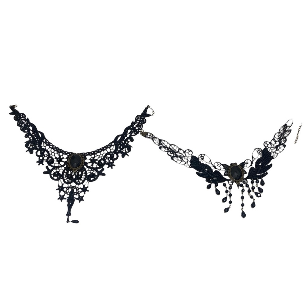 Lot of 4 Fashion Jewelry Gothic / Antique / Victorian Lace Choker Necklaces - Picture 10 of 11